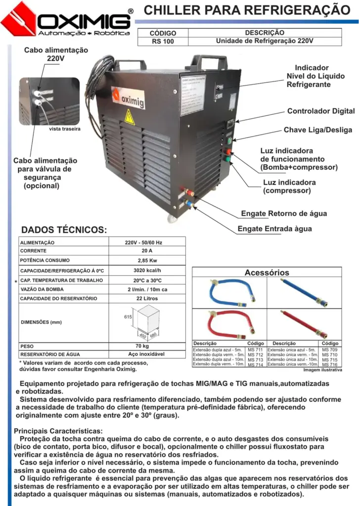 Ficha técnica Chiller para Refrigeração de Tochas RS 100 — página 1