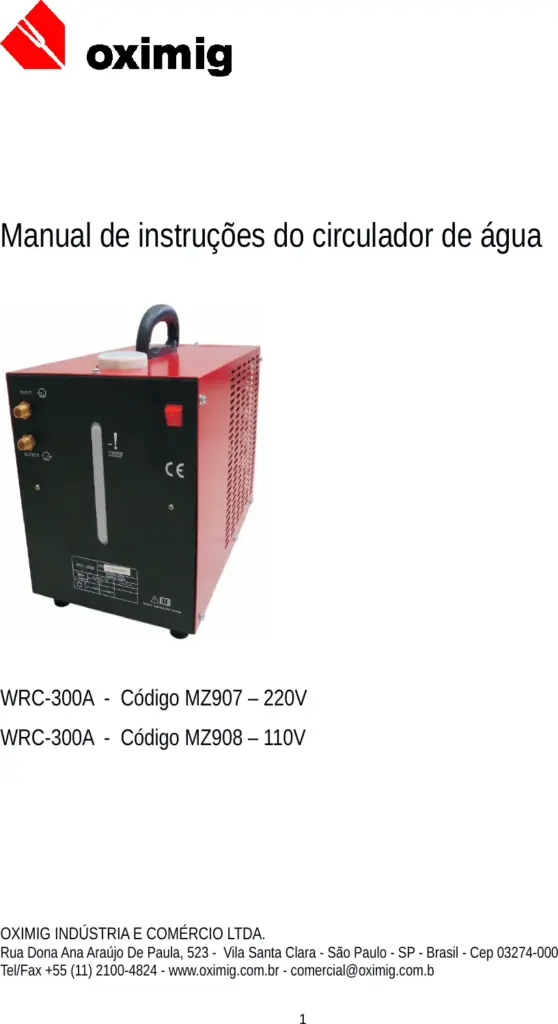 Ficha técnica Circulador de Água — página 1