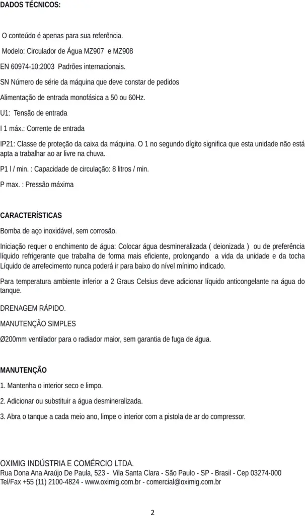 Ficha técnica Circulador de Água WRC-300A — página 2
