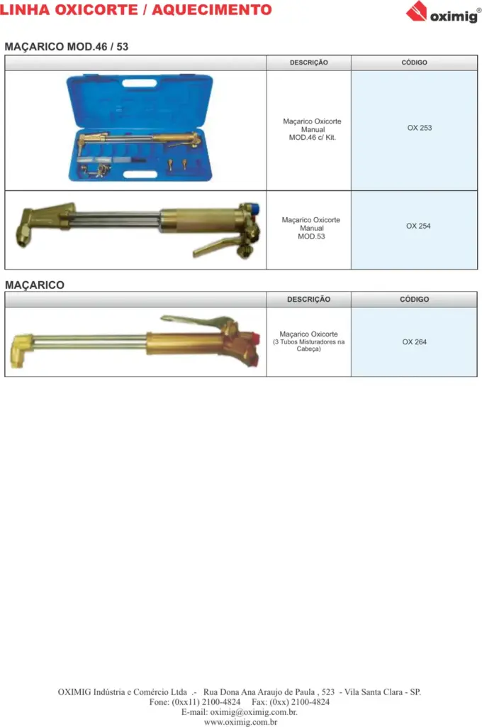 Ficha técnica Maçarico de Oxicorte Manual MOD. 46 / 53