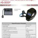 Ficha técnica e vista explodida — Máscara de Solda Automática AS-3000F (OM 017)
