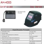Ficha técnica e vista explodida — Máscara de Solda Automática AH-4000 (OM 035)