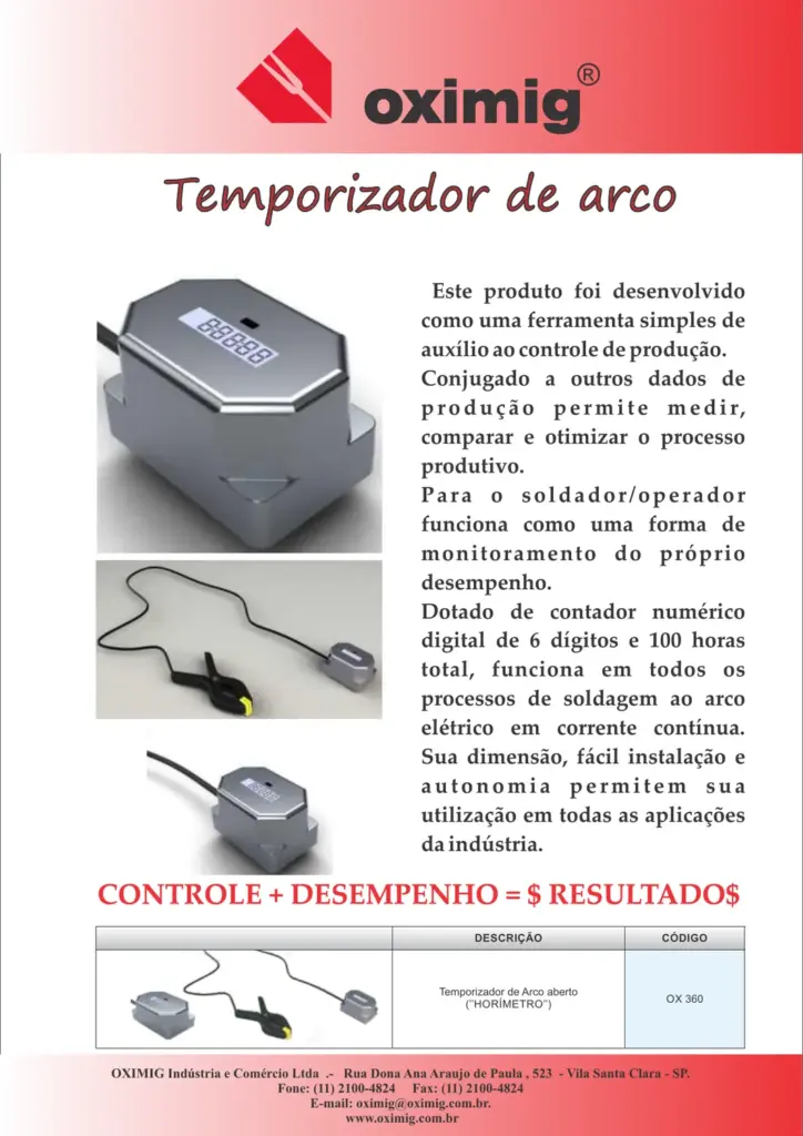 Ficha técnica Temporizador de Arco Aberto (Horímetro) OX 360